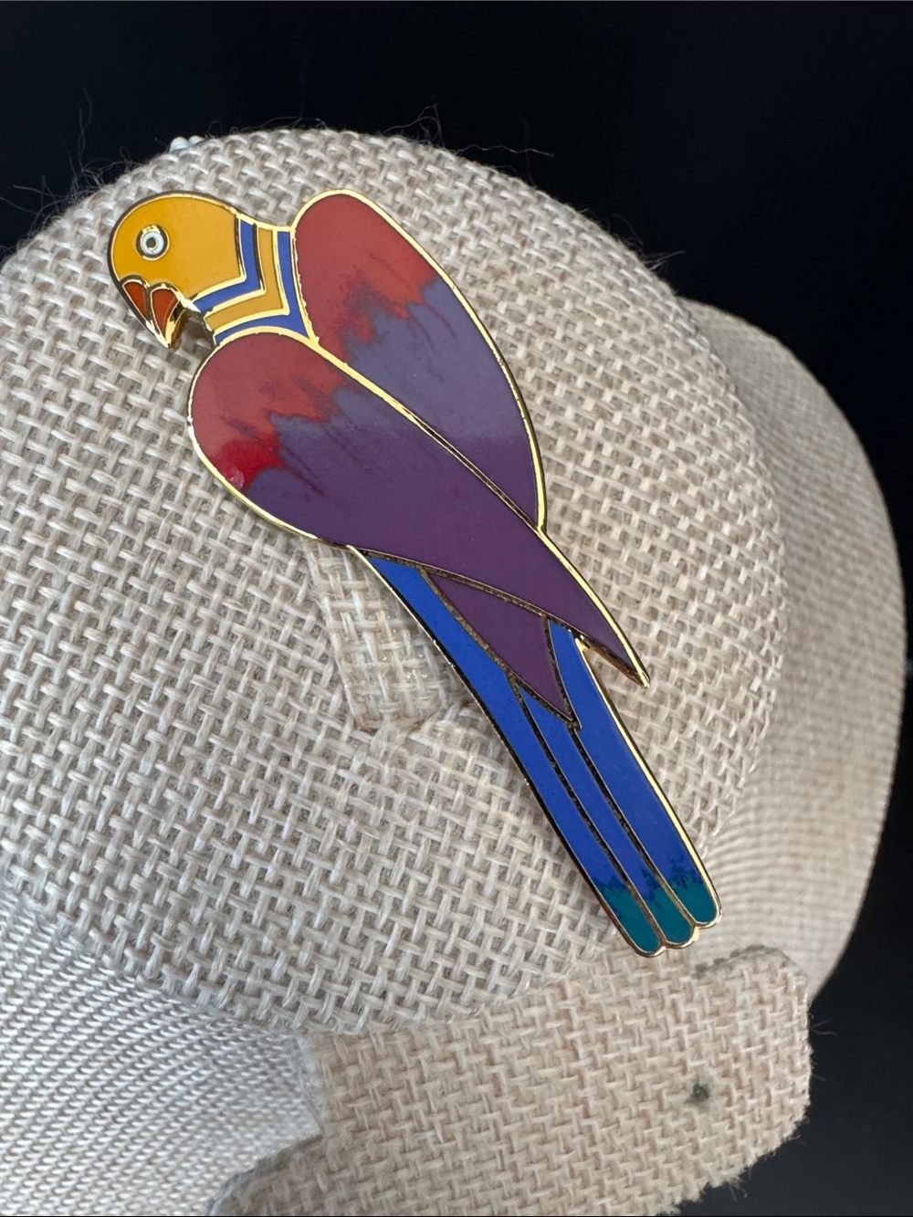 VTG Laurel Burch "Cezanne" Cloisonne Parrot Brooch Pendant 1908s Wearable Art
